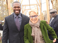50 Cent and Bette Midler at community garden opening in Jamaica, Queens