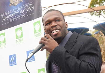 50 Cent speaks at community garden opening in Jamaica, Queens