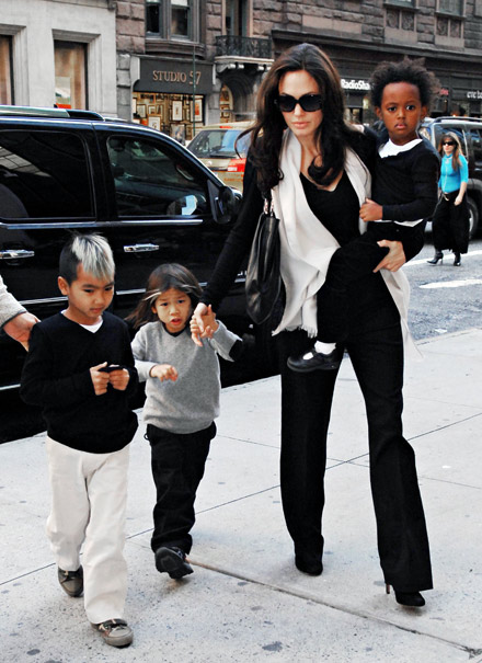 Angelins Jolie and kids outside Lee Art Shop