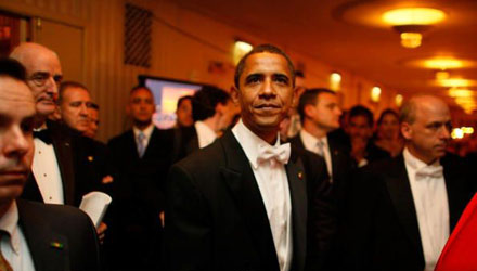 Barack Obama in lobby at the Al Smith dinner