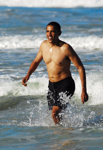 Barack Obama on beach in Hawaii