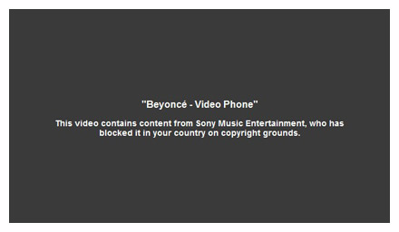 YouTube message about Beyonce's blocked video channel