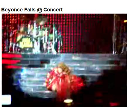 Beyonce Falls on stage - screen capture
