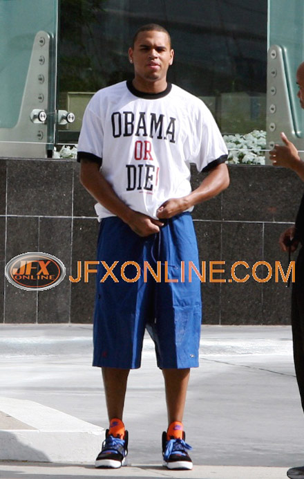 Chris Brown rocks a Barack or Die t-shirt in Beverly Hills