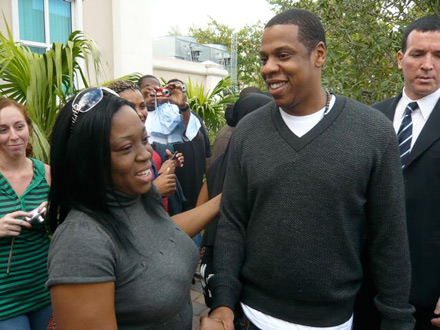 Jay-Z greets voter on voting line in Florida