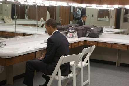 Barack Obama studying before the debate
