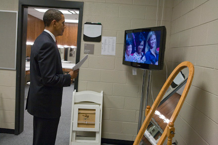 Barack Obama studying before the debate