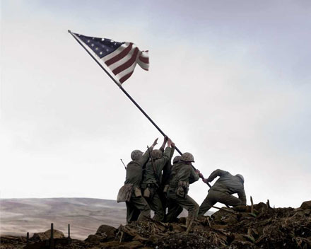 Soldiers raise the flag in Flags of our Fathers