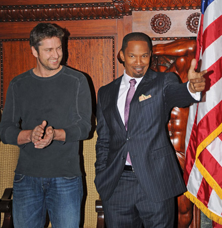 Jamie Foxx and Gerard Butler at press conference for Law Abiding Citizen