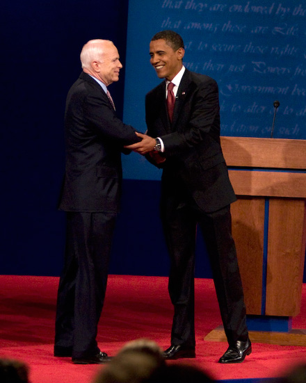John McCain and Barack Obama in first debate