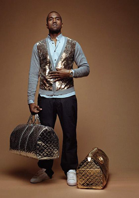 Kanye West with Louis Vuitton luggage
