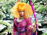 Nicki Minaj, wearing a pink kimono and drawing a sword - Samurai Nicki