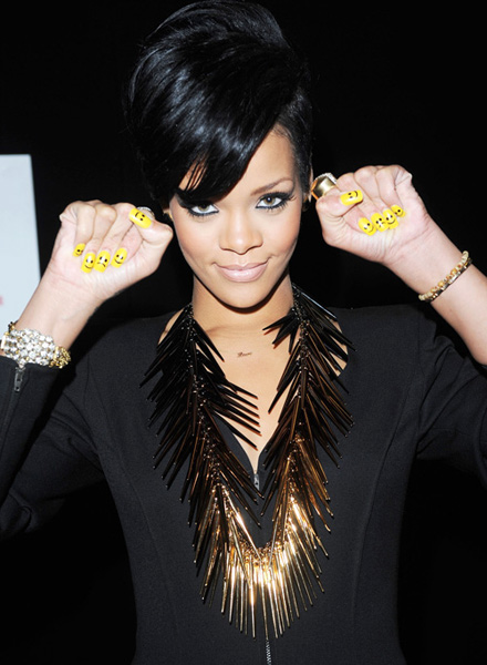 Rihanna Shows off Her Yellow Smiley Nails