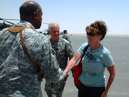 Sarah Palin meets Alaskan National Guard Troops in Kuwait