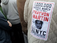 Trayvon Martin sticker on man's jacket
