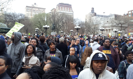 crowd beginning to march for Trayvon Martin in Union Square