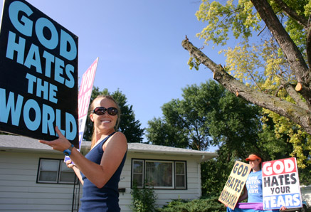 Westboro Baptist Church protest - looking like Mariah Carey in disguise