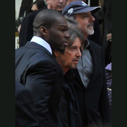 50 Cent and Al Pacino at a Righteous Kill promotion in the UK