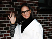 Alicia Keys waves outside the Ed Sullivan Theater