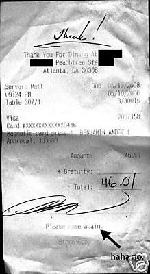 waiter's copy of stiffed receipt - Andre 3000
