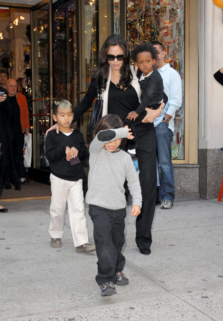 Angelina Jolie leaving Lee Art Shop with Maddox, Pax, and Zahara