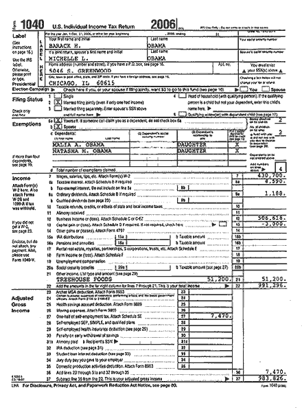 Barack Obama 06 tax return