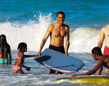 Barack Obama on the beach in Hawaii