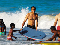 Barack Obama on the beach in Hawaii