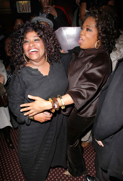 Chaka Khan and Oprah laugh it up at Color Purple debut