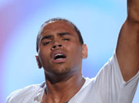 Chris Brown crying, one finger in the air at the 2010 BET Awards