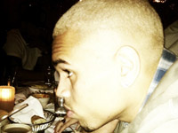 Chris Brown at a restaurant with his new blonde hairdo