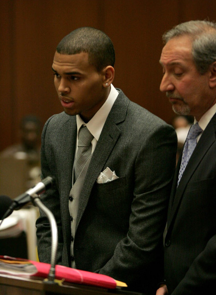 Chris Brown in Los Angeles courtroom with his attorney