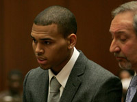 Chris Brown in Los Angeles courtroom with his attorney
