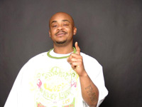MC Breed in a funky style t-shirt and jeans