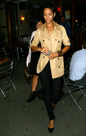 Rihanna buttons jacket outside Da Silvano in NY