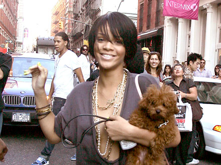 Rihanna and her little dog DJ in Soho