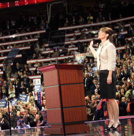 Sarah Palin looks to the sky at the Republican National Convention