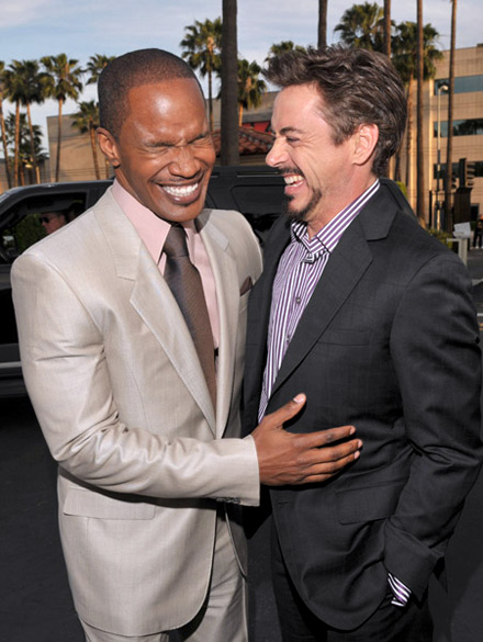 Jamie Foxx and Robert Downey Jr at The Soloist premiere