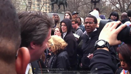 Man yelling at CBS news reporter Sean Hennessey