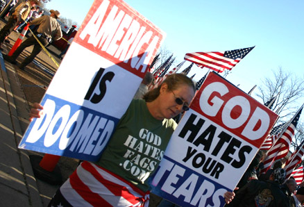 Westboro Baptist Church protest - wrapped in the American flag