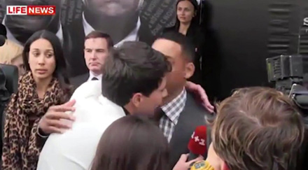 Will Smith gets a hug from a reporter at Men in Black 3 premiere