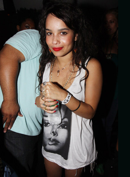 Zoe Kravitz clutches a bottle of Poland Spring at The Highline Ballroom